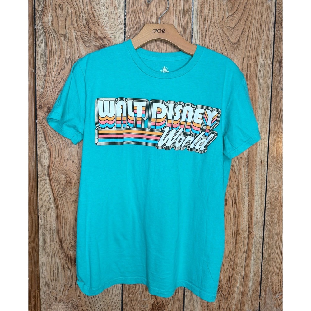 Disney Parks Walt Disney World Retro Rainbow Graphic Tee Teal Kids Medium M